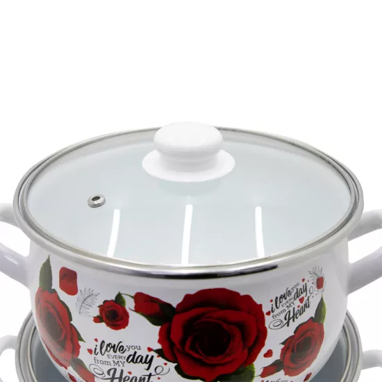 Qazan FR-6675 20-22-24 sm 3-Lü Set Ağ (güllü)