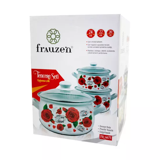 Qazan FR-6675 20-22-24 sm 3-Lü Set Ağ (güllü)